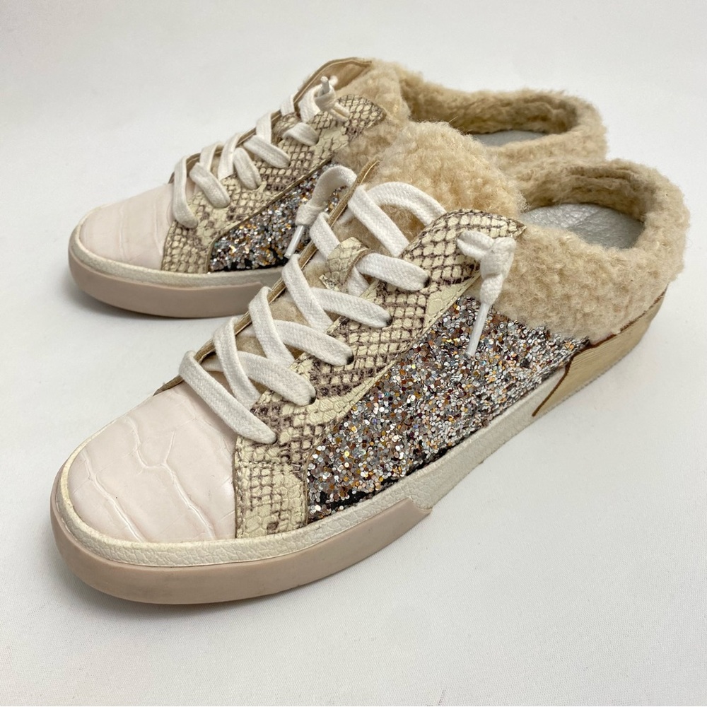 Dolce Vita Lace Up Slip On Snake Print Glitter Sneakers Women’s Shoes 7 Fur